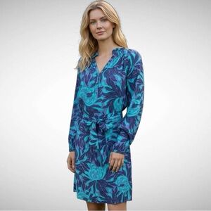 Banana Republic Blue and Purple Floral Shirtdress with Belt Size 12
